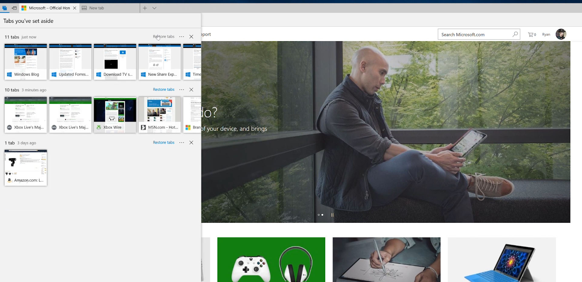 Microsoft Edge tab management feature