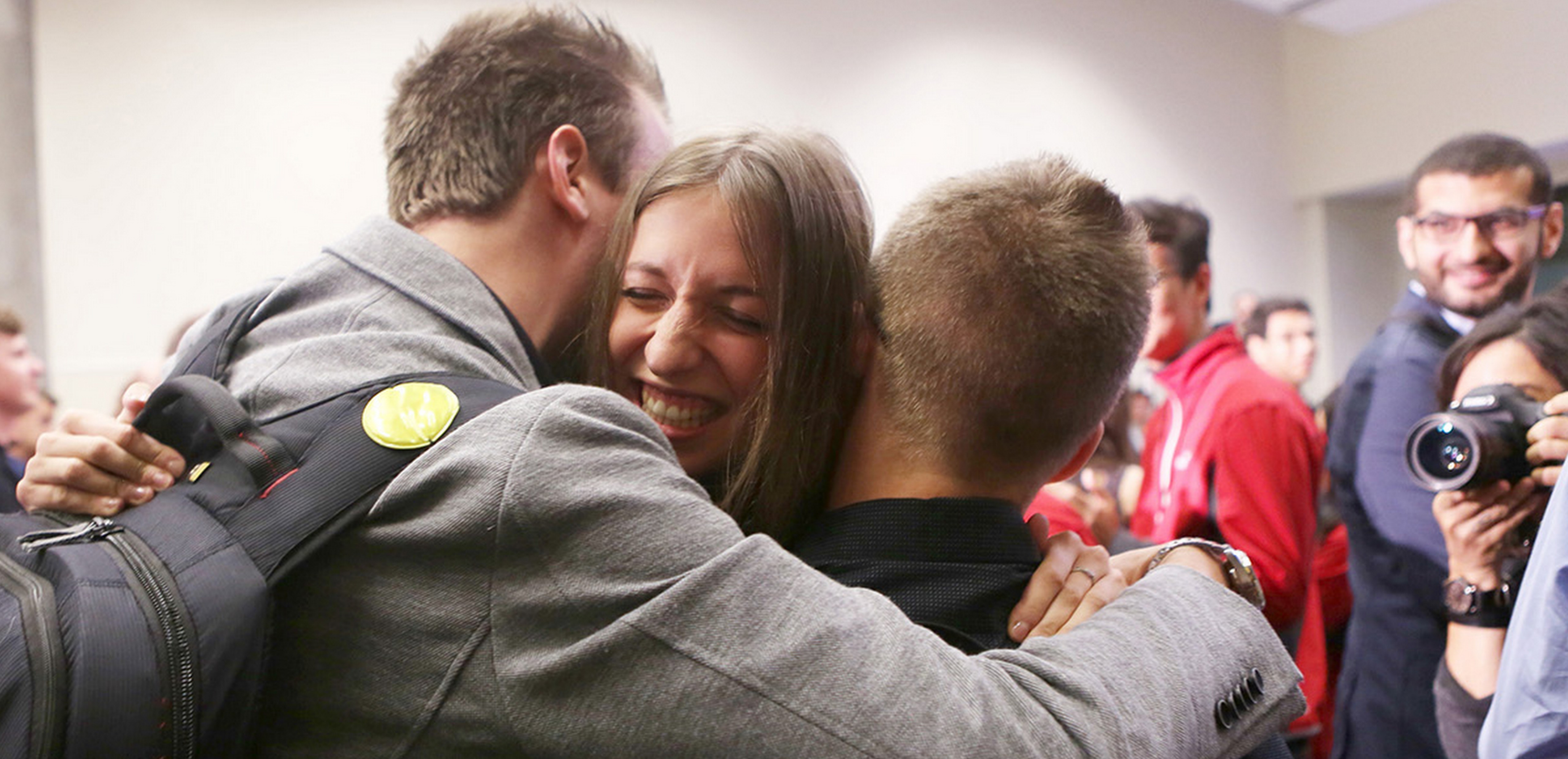 Imagine Cup 2017: Happy group embraces at Imagine Cup