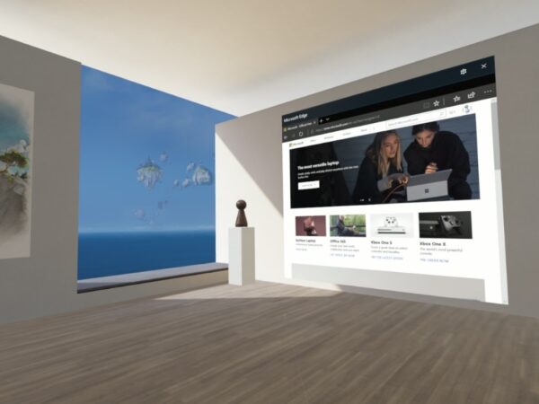 Screen capture showing Microsoft Edge running in 2D inside a Mixed Reality headset