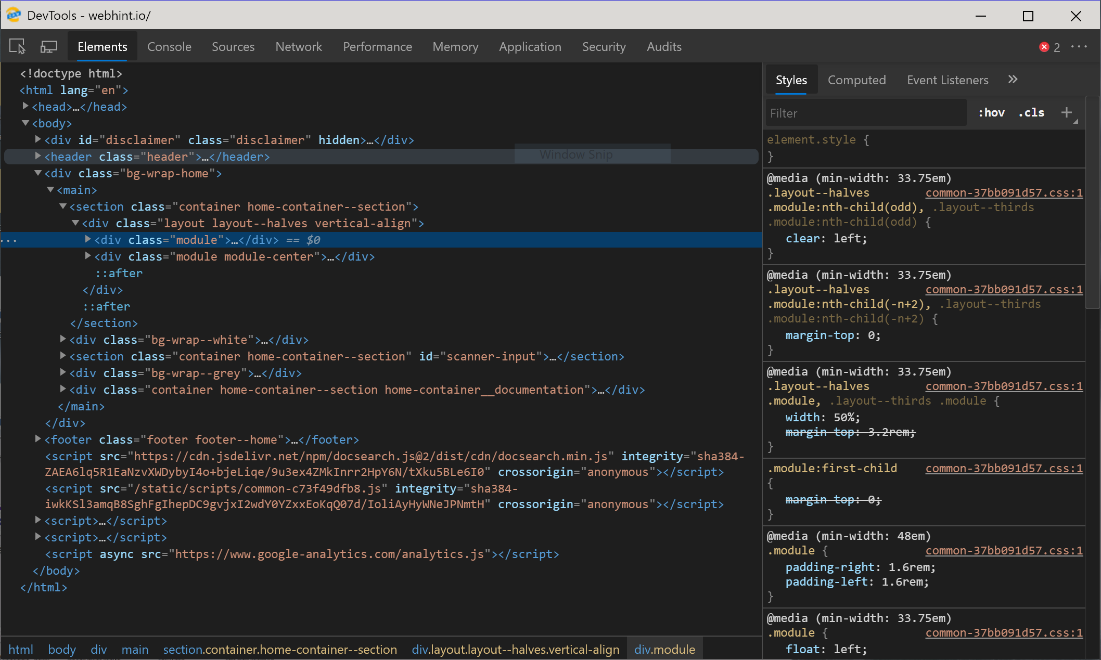 Screen capture of the Microsoft Edge DevTools in the default 