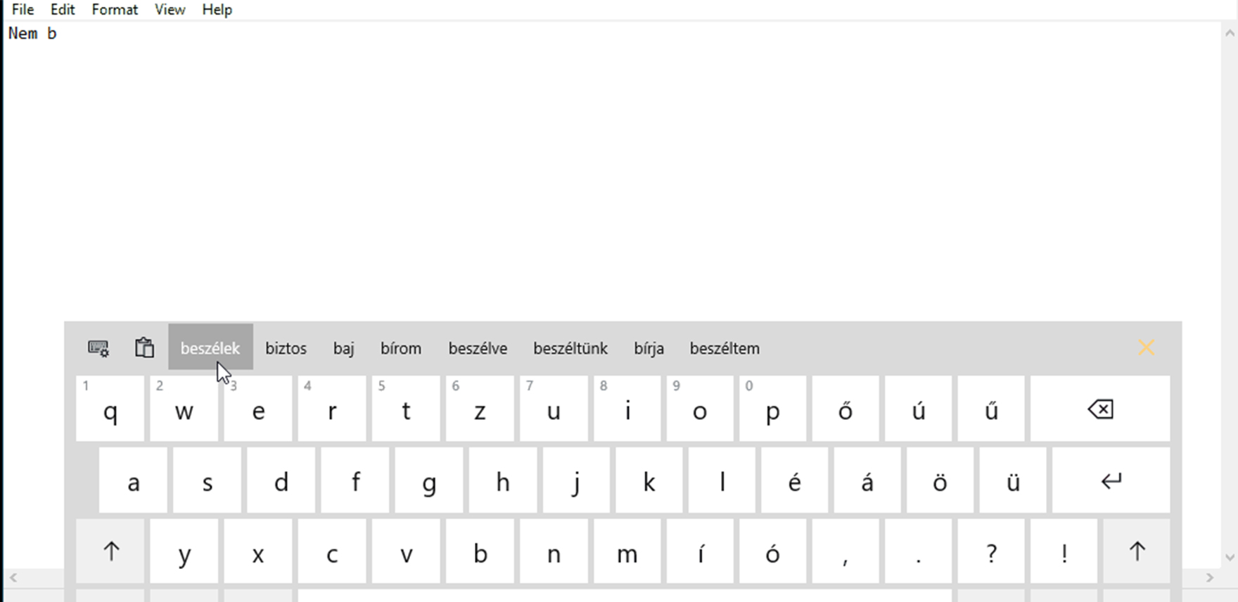 Screenshot of text suggestions in Hungarian