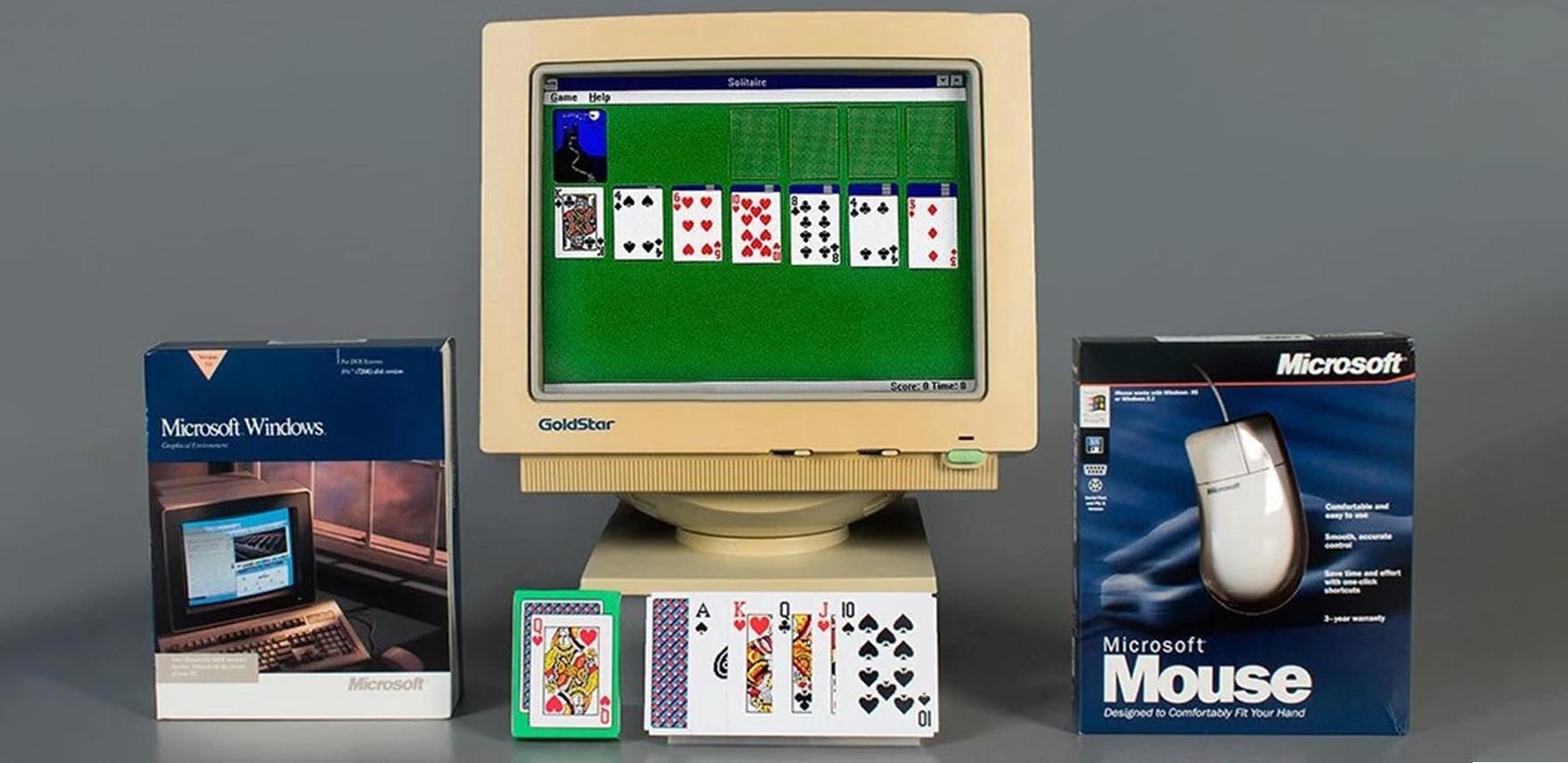 Windows Solitaire on Windows 3.0 in 1990