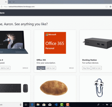 Анимированный скриншот Web Authentication в Microsoft Edge