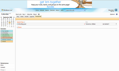 Windows Live Calendar Beta - To Do's