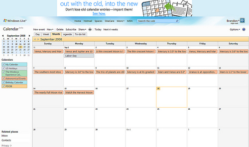 Windows Live Calendar Beta - 9/18 Update
