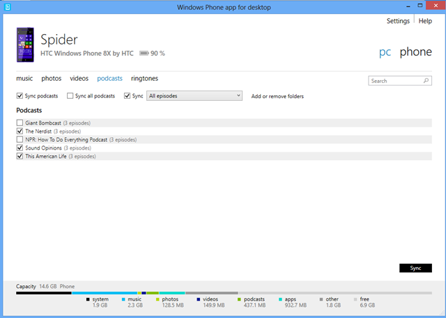 The improved Windows Phone App for Desktop