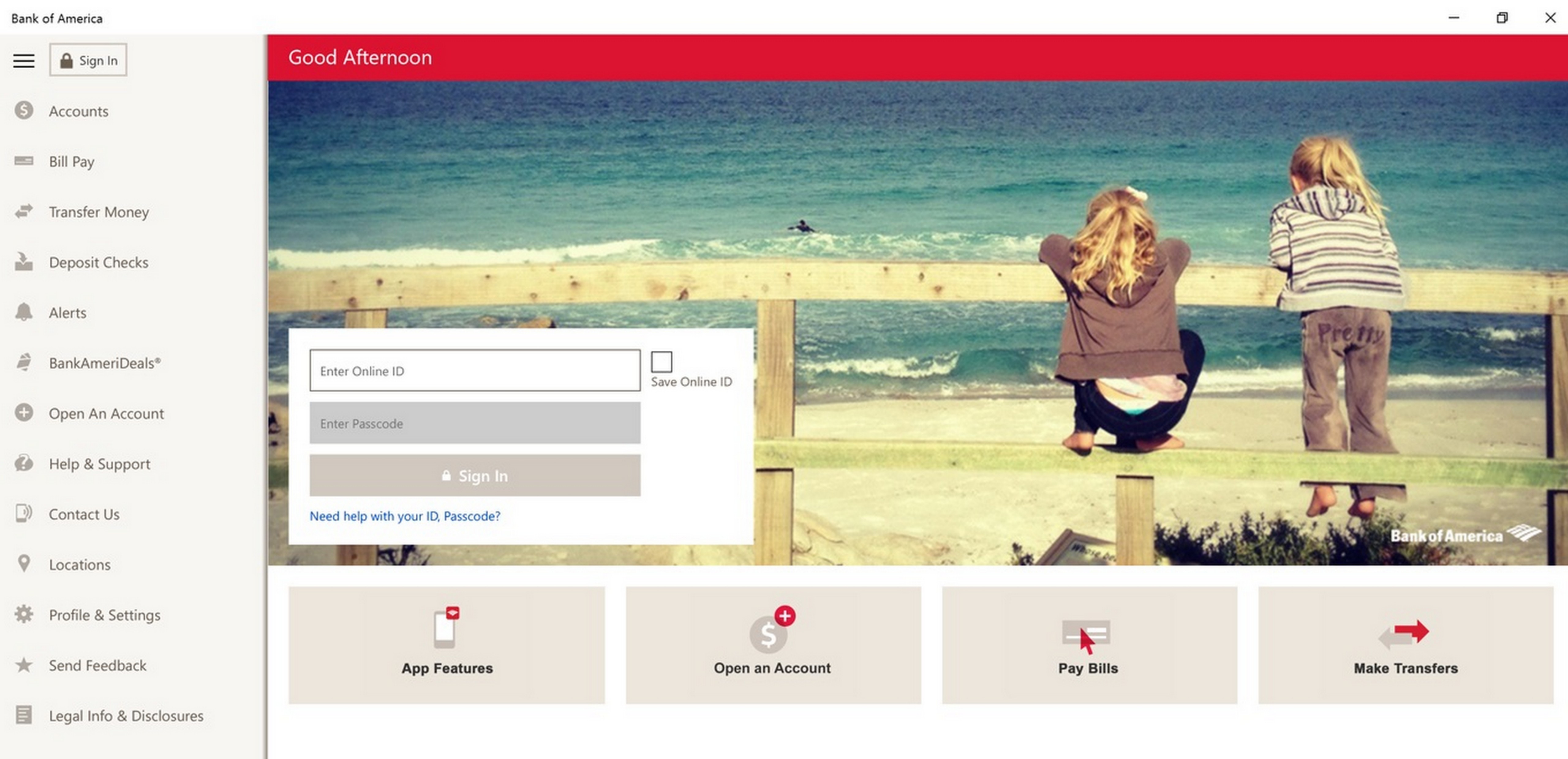 Bank of America app for Windows 10