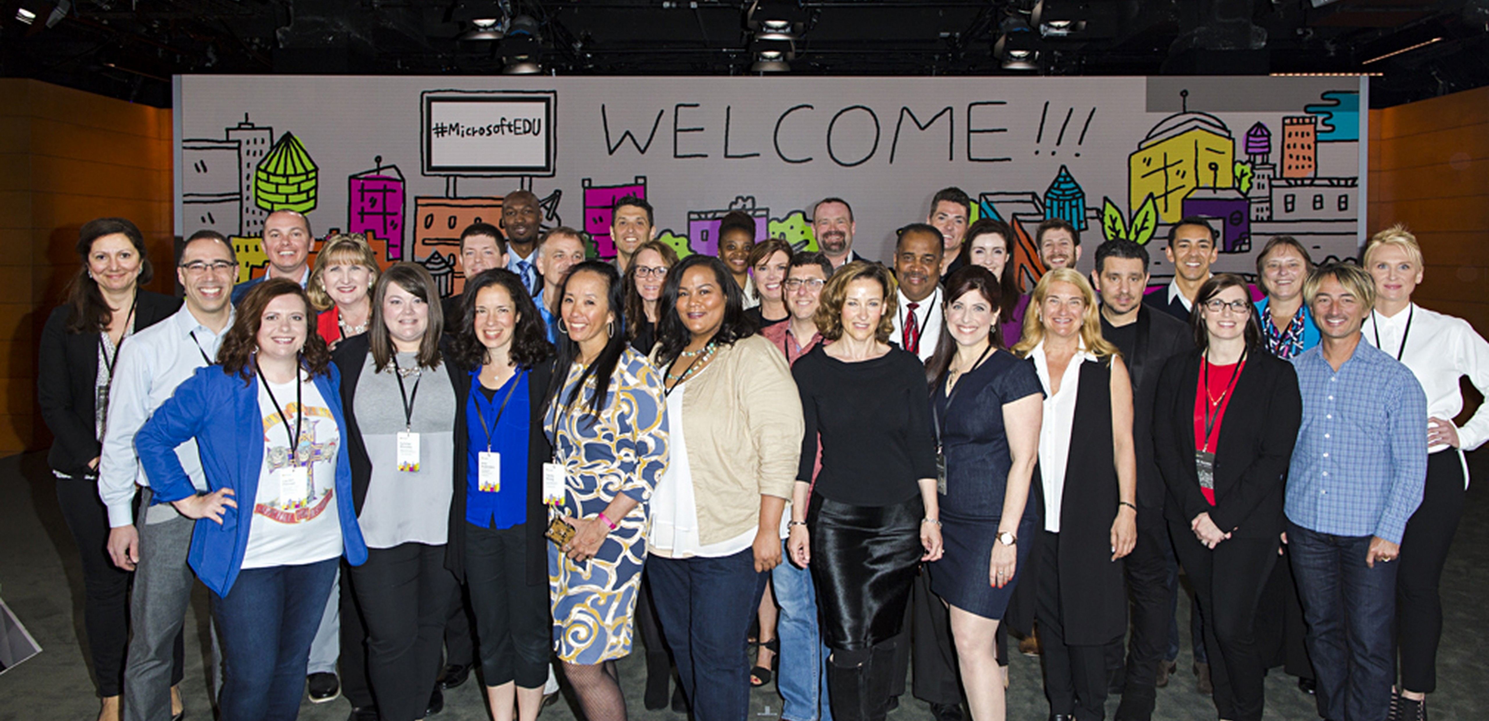 Microsoft Innovative Educators and School Leaders pictured on stage with Microsoft executives in New York City.