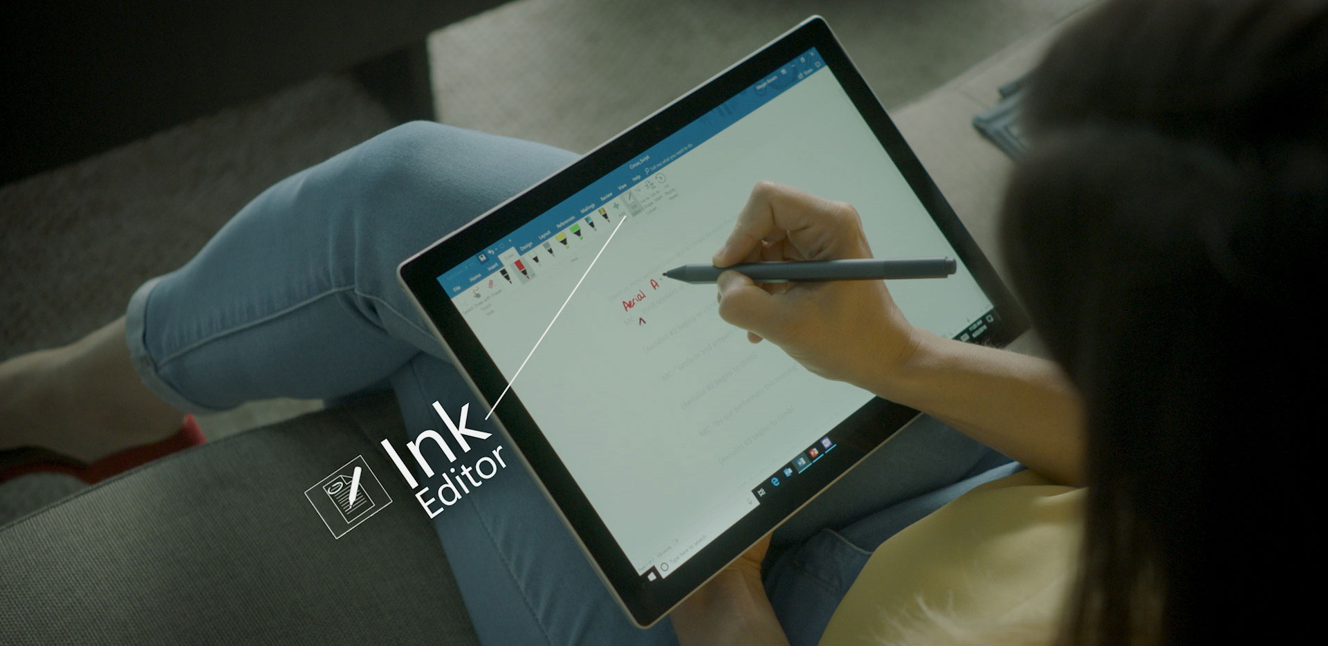 Screenshot from video shows Marta using Ink Editor with digital pen