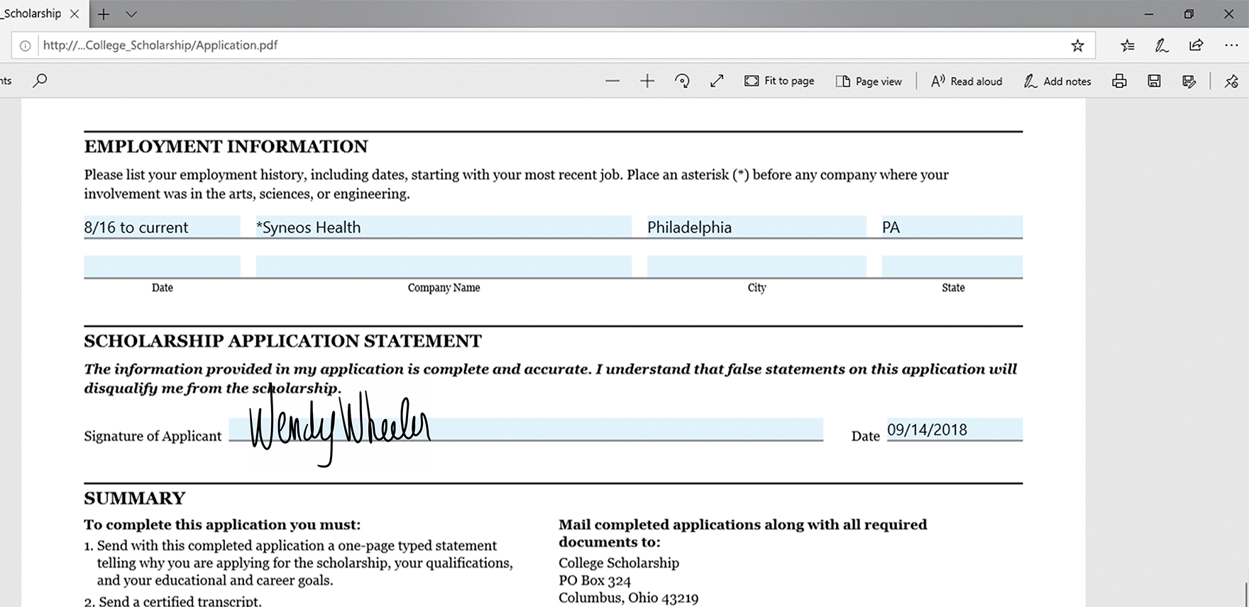 Screenshot shows a close-up of the Microsoft Edge PDF toolbar
