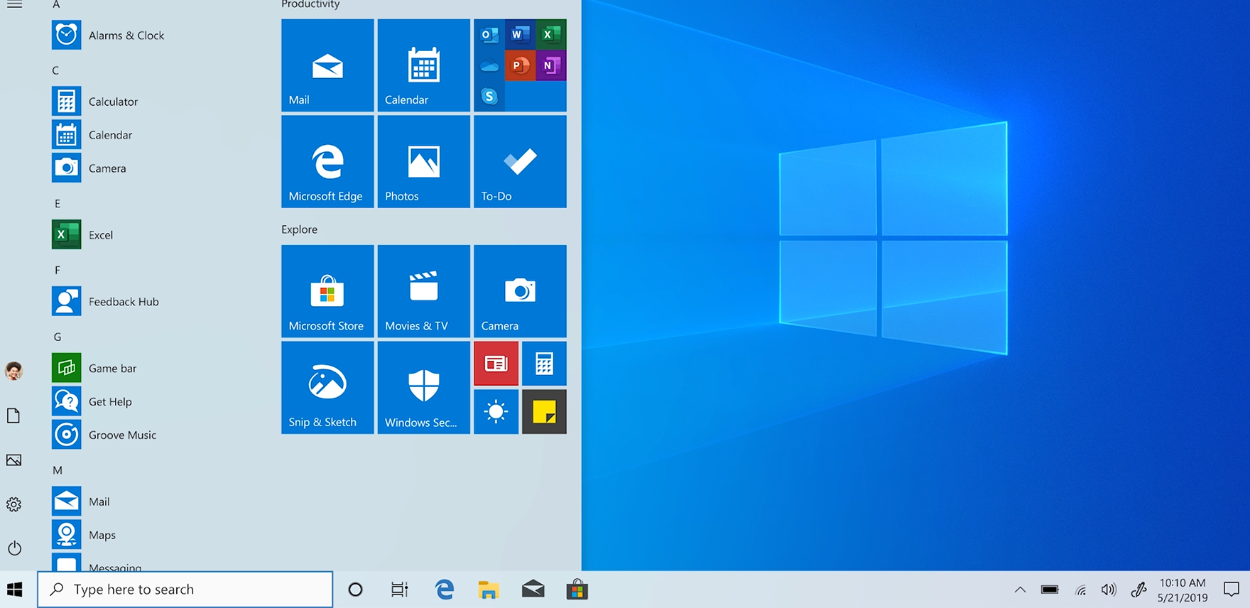 Screenshot of simplified Start screen with lighter blue background and fewer tiles