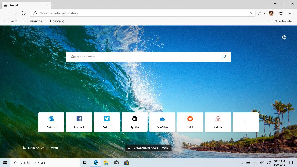 Screenshot of Microsoft Edge Beta screen