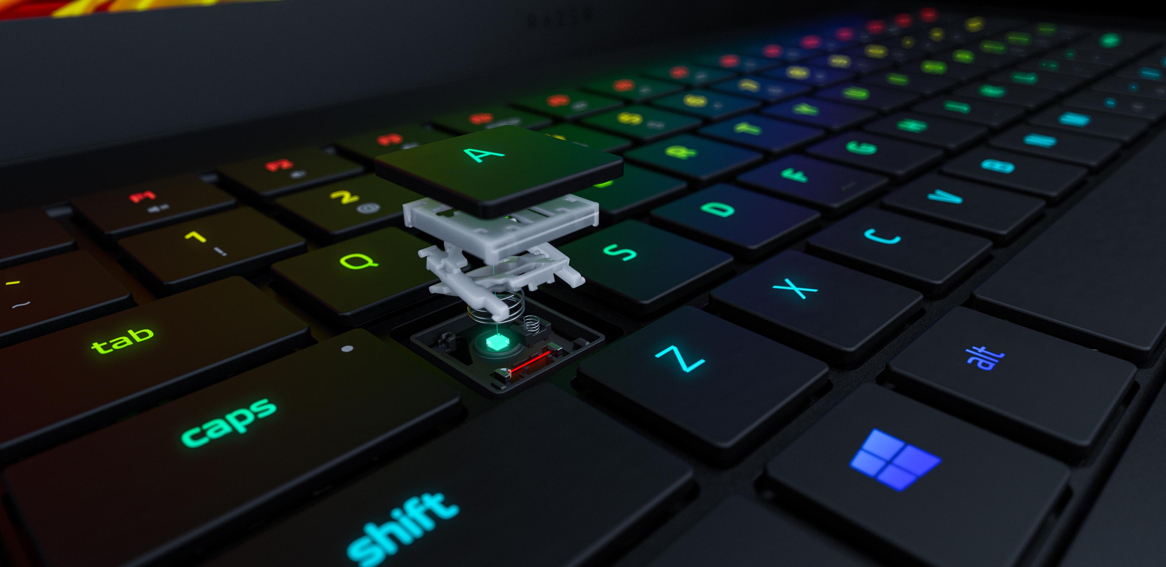 Close-up on the A key of the Razer 15 gaming laptop