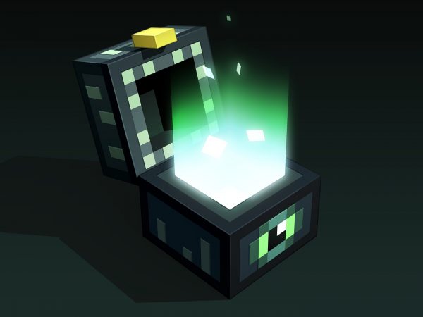 Minecraft cube opens to green light inside