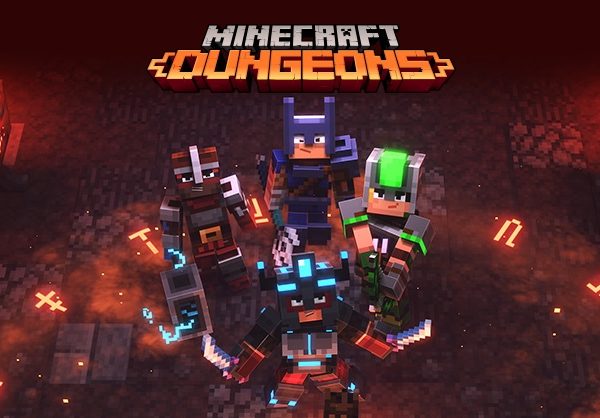Minecraft characters gathered under logo