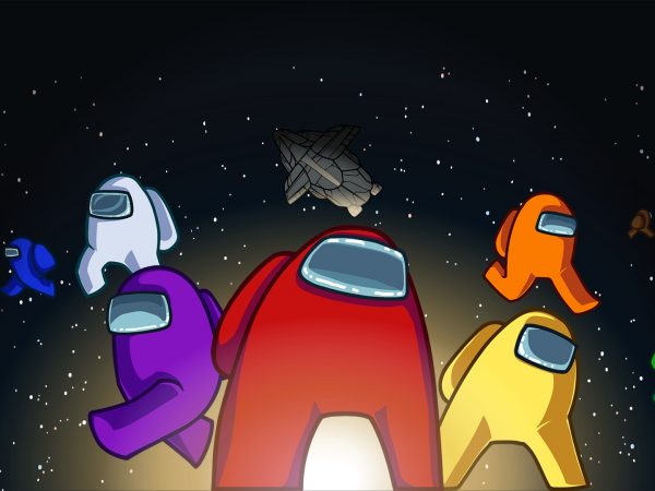 Astronauts in colorful suits
