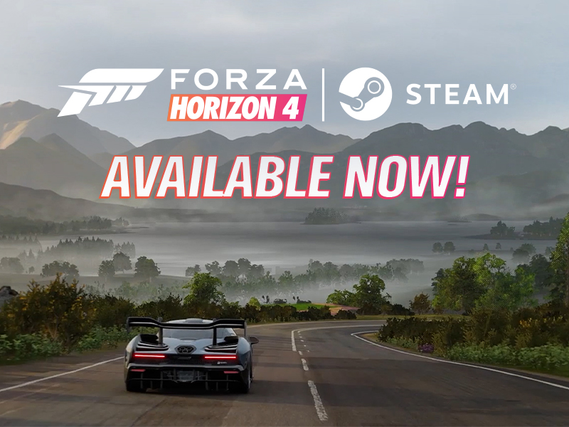 Forza car on a road heading toward mountains