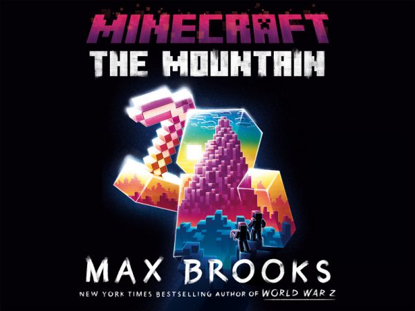 Minecraft figure illustrated by a mountain