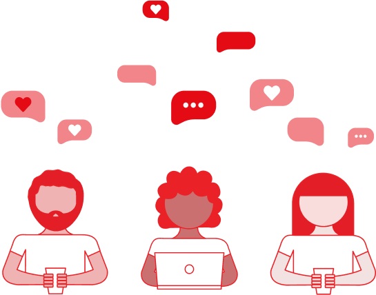 Illustration of people in front of laptops and on phones