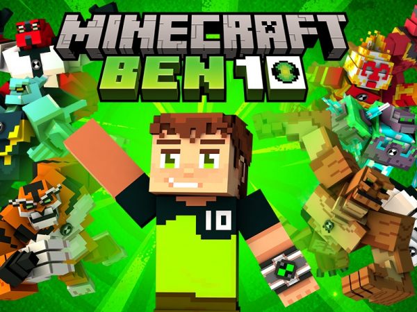Ben 10 Minecraft character in the middle of a green screen