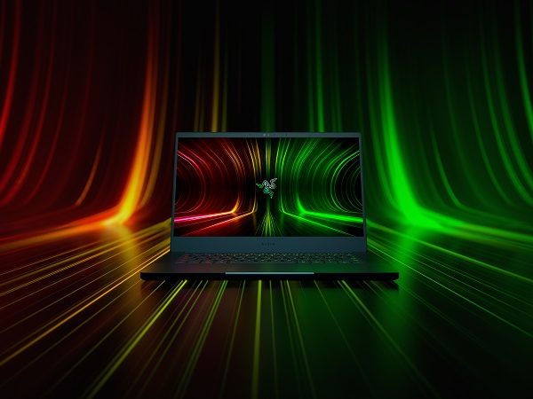 Razer Blade 14 with lights of color on it