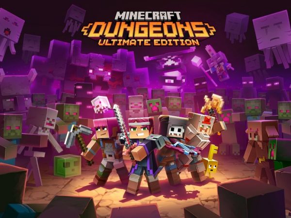 Minecraft figures in the center in fight positions