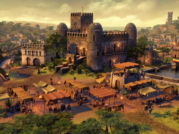 Stone fortress surrounded by a village
