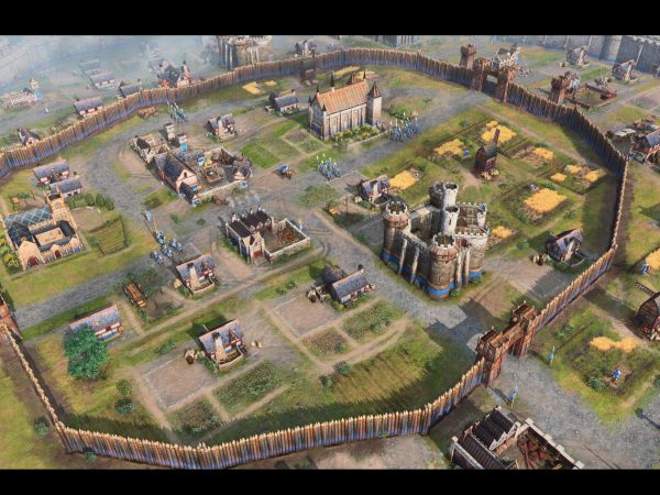 Castle and village surrounded by a wall