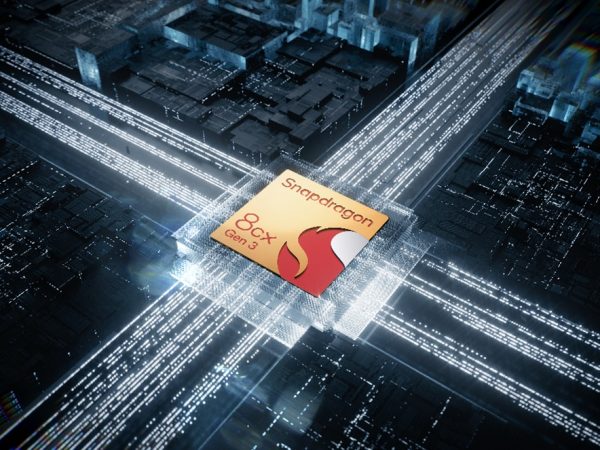 Snapdragon chip image in the middle of a digital highway