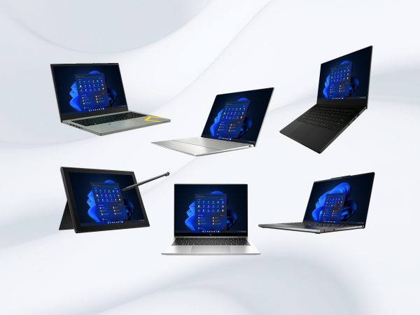 Several PC laptops floating