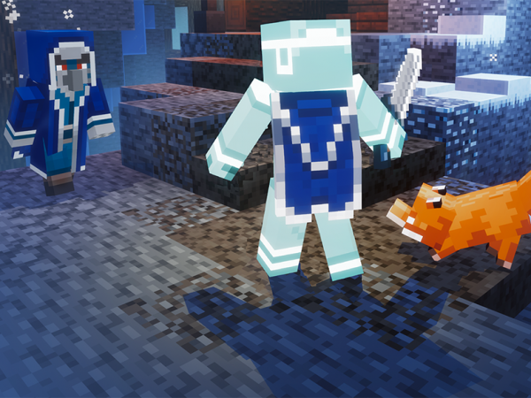 Minecraft characters in a wintry setting