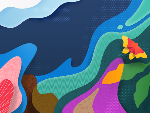 A colorful pattern with a butterfly