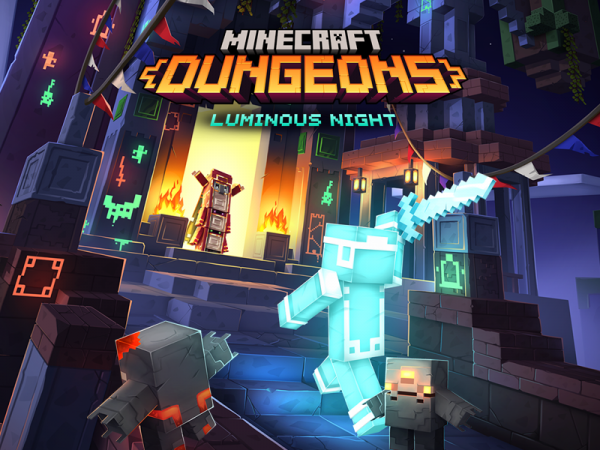 Minecraft characters, one charging with a sword