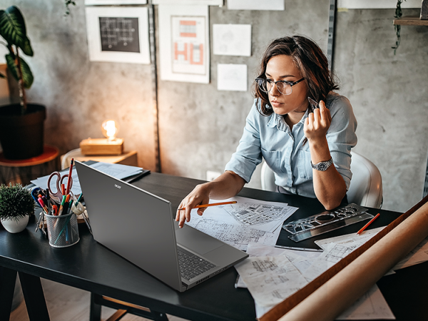 Woman working on a laptop computer