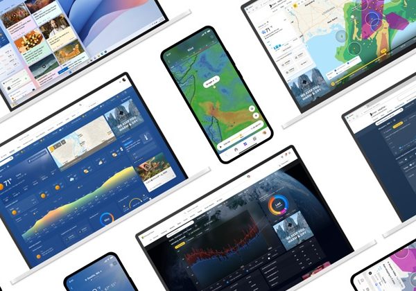 Collage of weather screens from tablets and phones