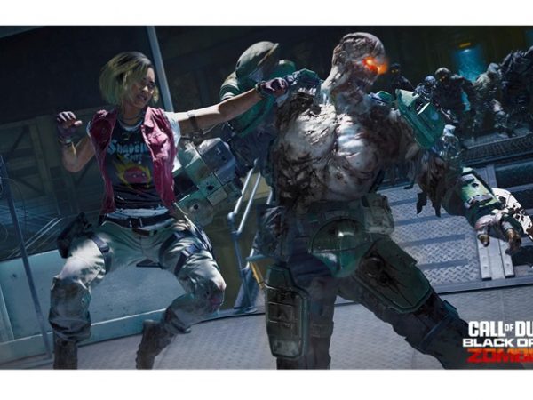 Woman punching large zombie