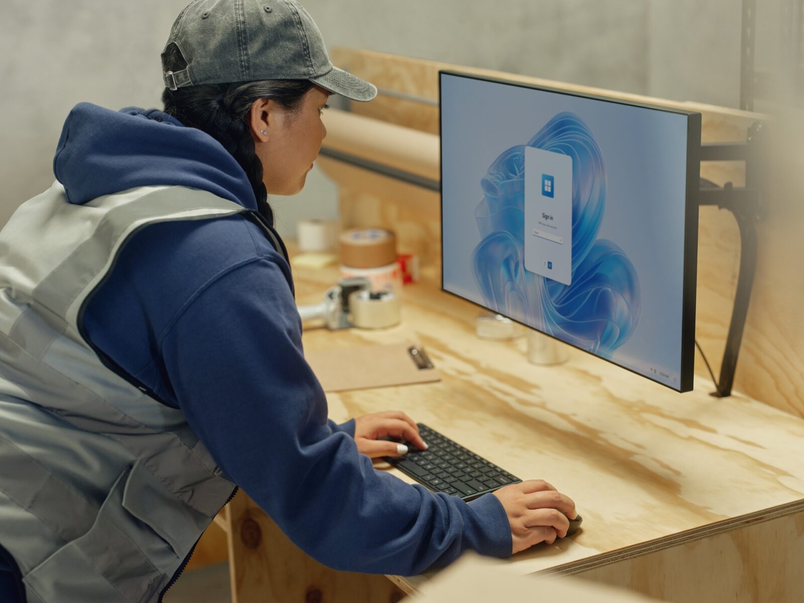 A worker signs into Windows 365