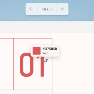 Snipping Tool’s color picker tool selecting a color on the screen to inspect.