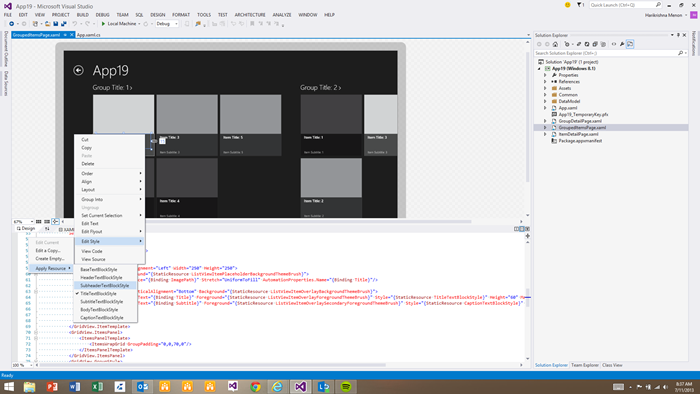 Apply a resource to a text block by right-clicking on an element on the artboard