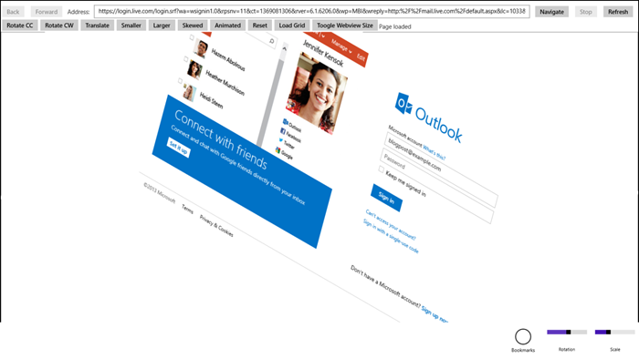 Screenshot of a test app showing WebView with transforms applied 