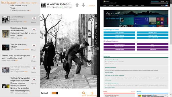 ReddHub supporting the opted-in 320px view, with links launching in the default browser.