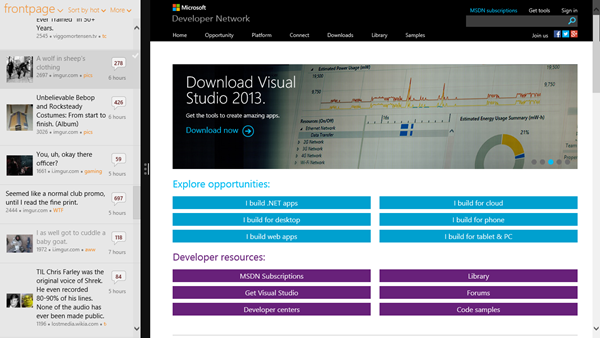 ReddHub supporting the opted-in 320px view, with links launching in the default browser