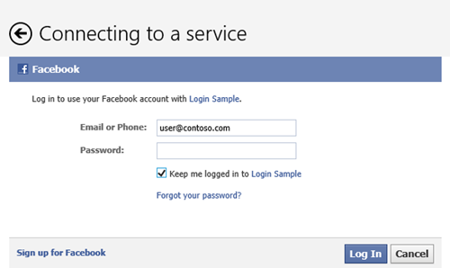 Facebook login page