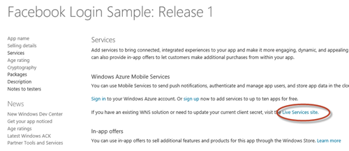 Screen shot showing the Live Services link to click
