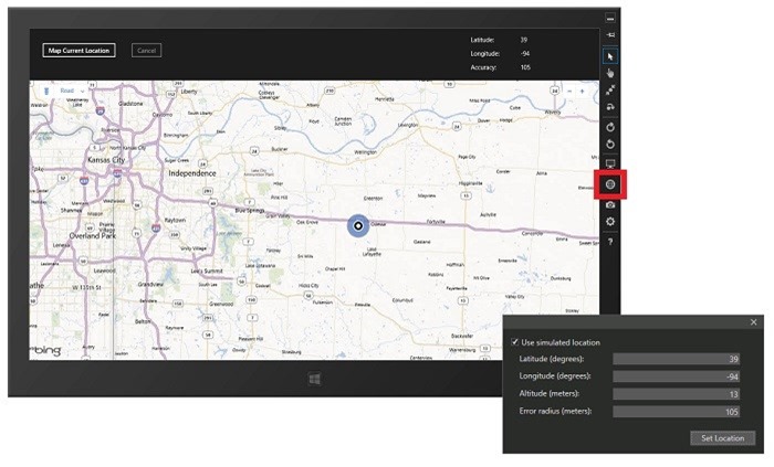 Screen shot of the Visual Studio simulator UI.