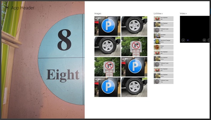 Screen shot of app showing hub sections