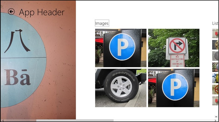 Screen shot from sample app of keyboard focus on "Images" section header.
