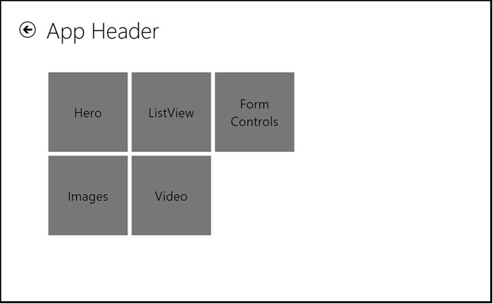 Example of layout of zoomed-out view of the hub sample app