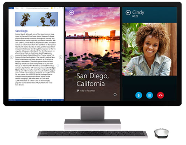Picture of monitor displaying examples of apps side by side in vertical layout.