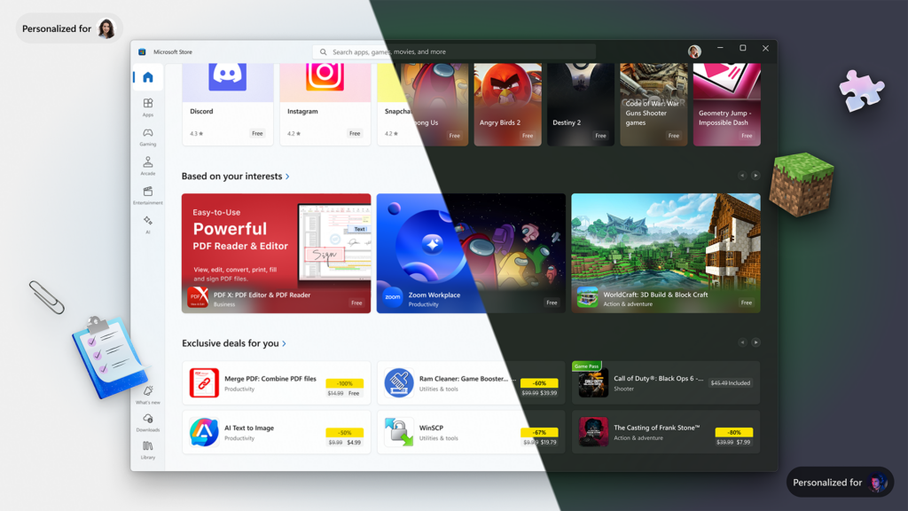 Immagine di un'esperienza di home page personalizzata con consigli pensati appositamente per gli utenti.